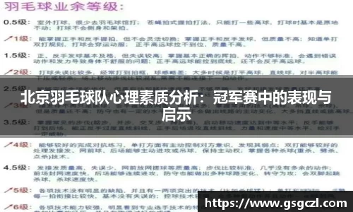 北京羽毛球队心理素质分析：冠军赛中的表现与启示